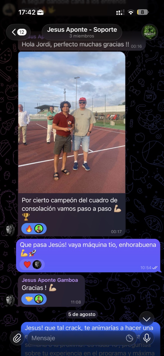 Grupo privado de Telegram entre jugador y coach