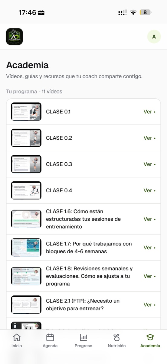Academia con las clases en vídeo del programa